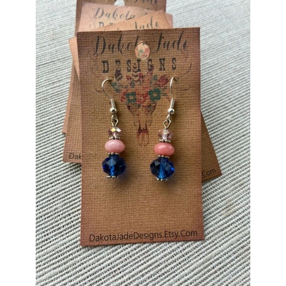 Beaded Earrings. Blue and pink